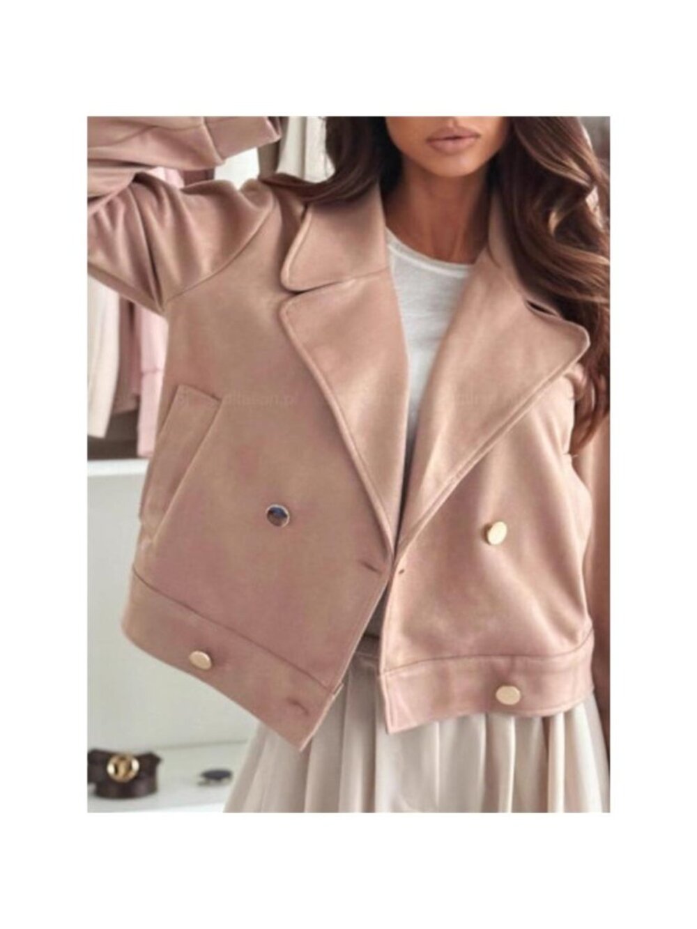Chic Double-Breasted Cropped Jacket - Picture 4 of 12